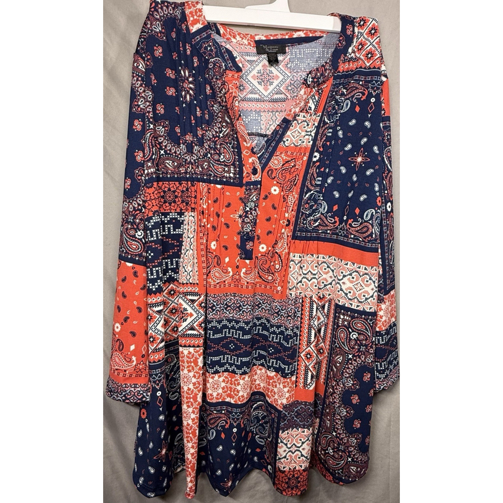 Mackenzie & James Women's Blue Red White Sleeved Blouse Size 3X